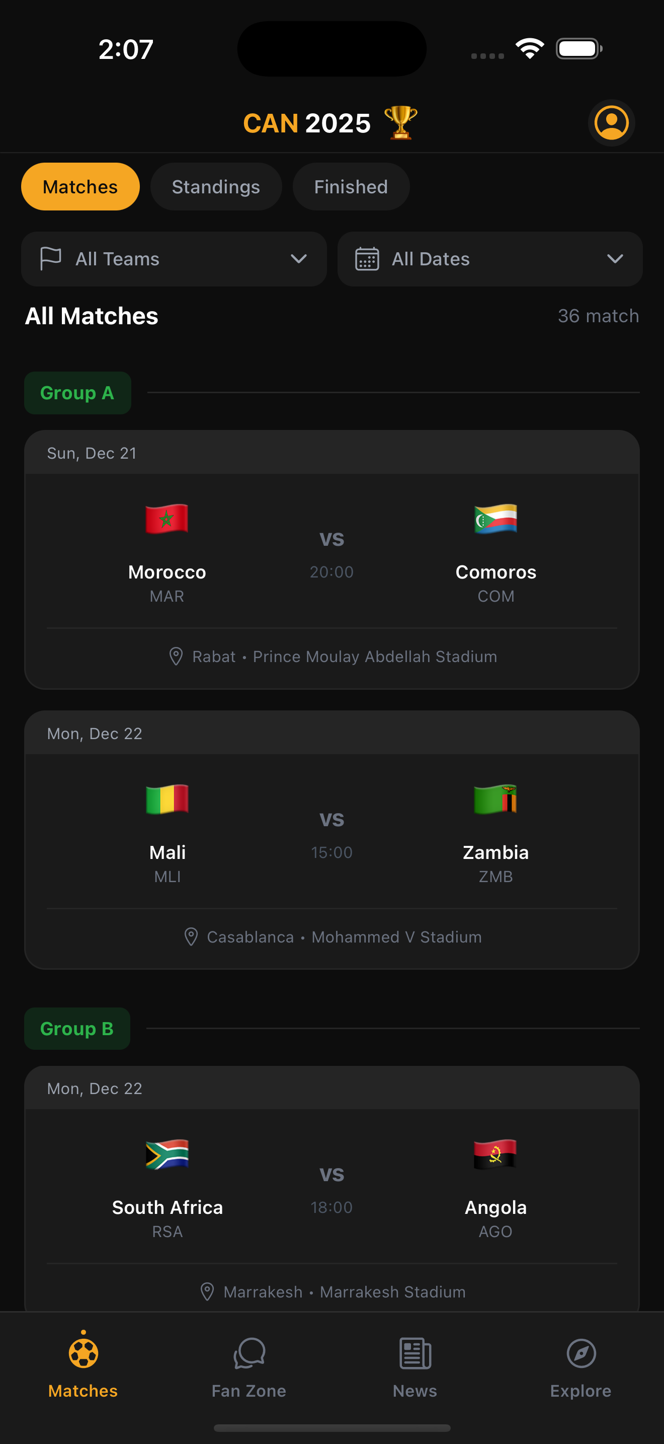 CAN 2025 App - Match Details